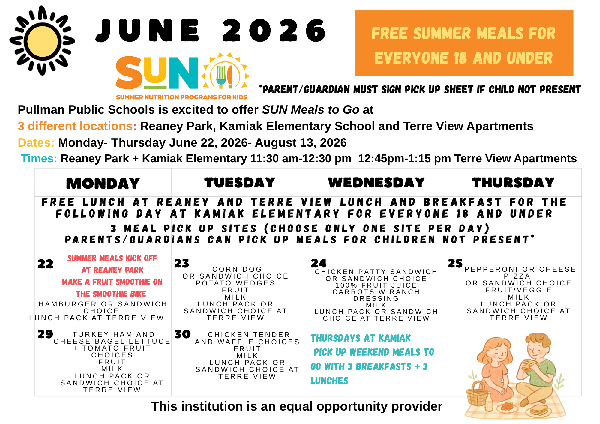 June summer lunch info and menu